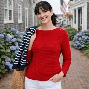 Talbots Red Ribbed Bateau Boat Neck Pullover Sweater Cotton Grandmacore Sz: Mp